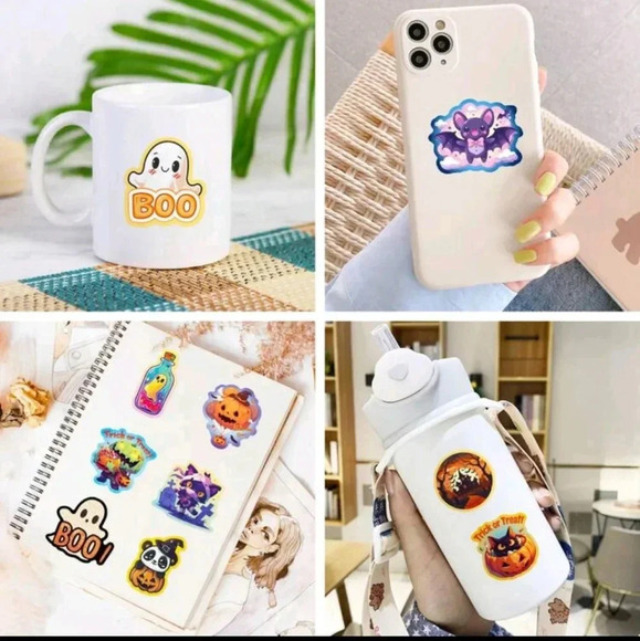 Orange Halloween party vinyl sticker 50 piece multicolored bear cat pumpkin set - Picture 5 of 8